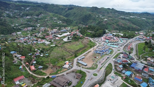 Kundasang, Malaysia - May 28 2024: Aerial View of The Kundasang Town photo