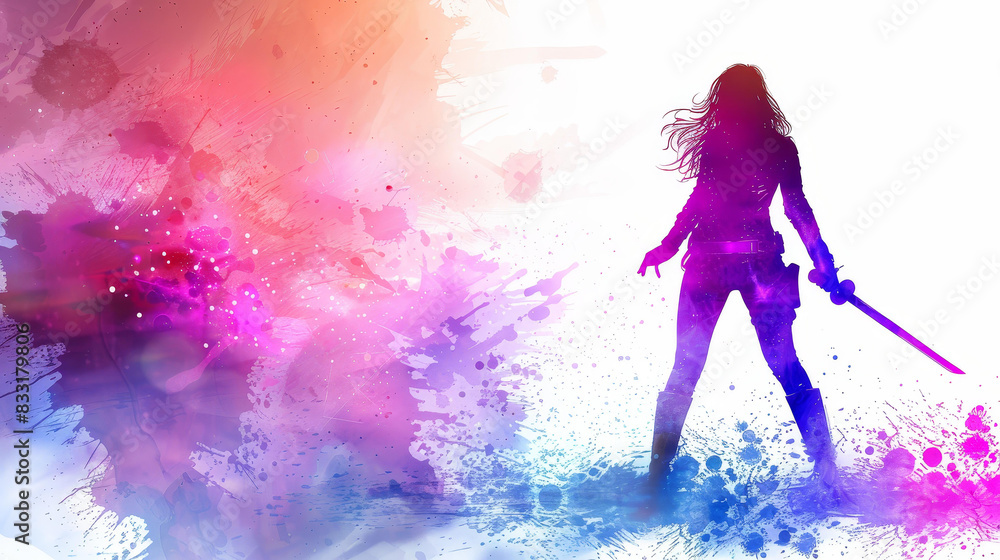 Highquality illustration of a dynamic anime woman in an action pose with a futuristic sword, detailed and vibrant silhouette. Highquality illustration of a dynamic anime woman in an action pose with a futuristic sword, detailed and vibrant silhouette.