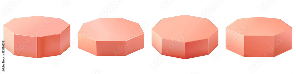 Fototapeta premium Set of Salmon Hexagon Podium isolated on transparent png background collection set . Generative ai