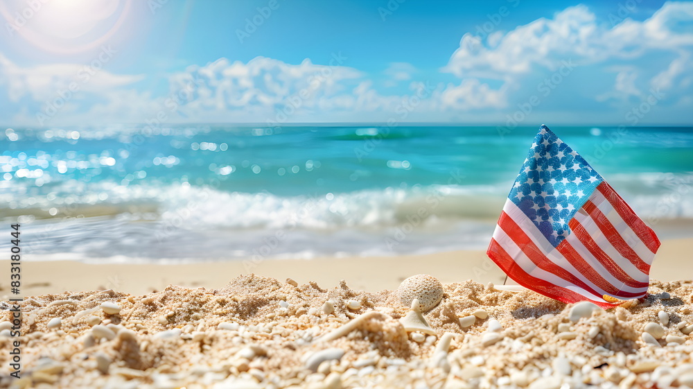 Naklejka premium Memorial day background on the sandy beach near ocean