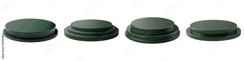 Set of Forest Green Podium isolated on transparent png background collection set . Generative ai Set of Forest Green Podium isolated on transparent png background collection set . Generative ai