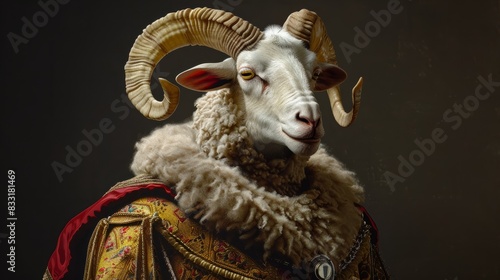 Created with Generative AI technology. portrait of a sheep in renaissance clothing photo