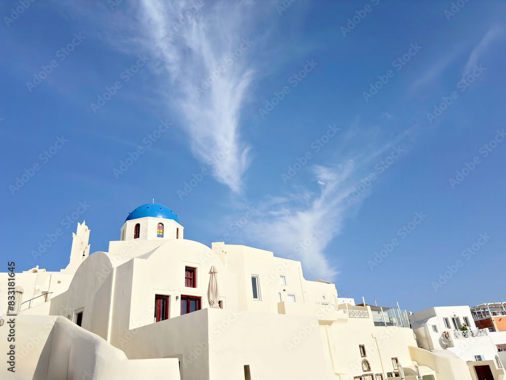 Fototapeta premium Panoramic view of Santorini, Cyclades Island, Greece. Beatuiful Oia village.