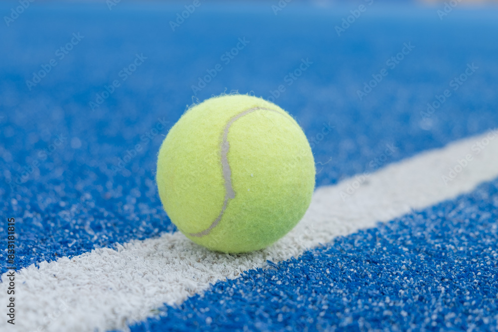 paddle tennis ball in a blue court, selective focus