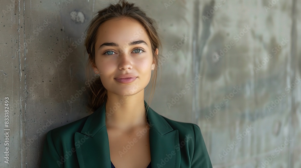 Business portrait of a young woman in a green blazer Business portrait of a young woman in a green blazer