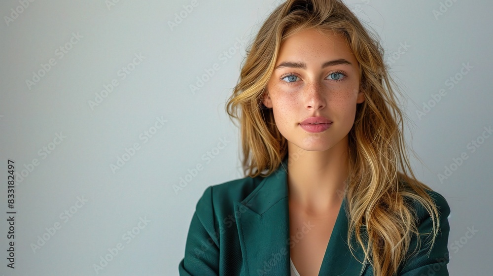 Business portrait of a young woman in a green blazer Business portrait of a young woman in a green blazer