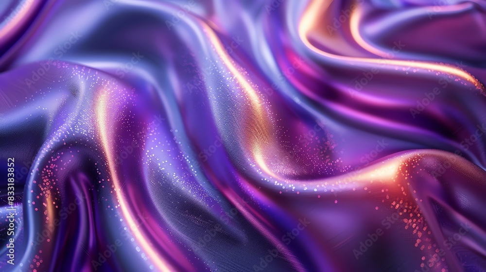 Obraz premium Purple 3d render of dark and purple silk displaying white iridescent holographic foil in style of purple abstract background