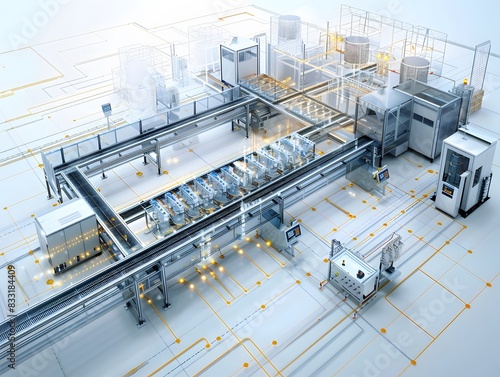 Illustration of Developing interconnected, flexible manufacturing systems that can adapt to changing production demands in real-time. Ai Generate.