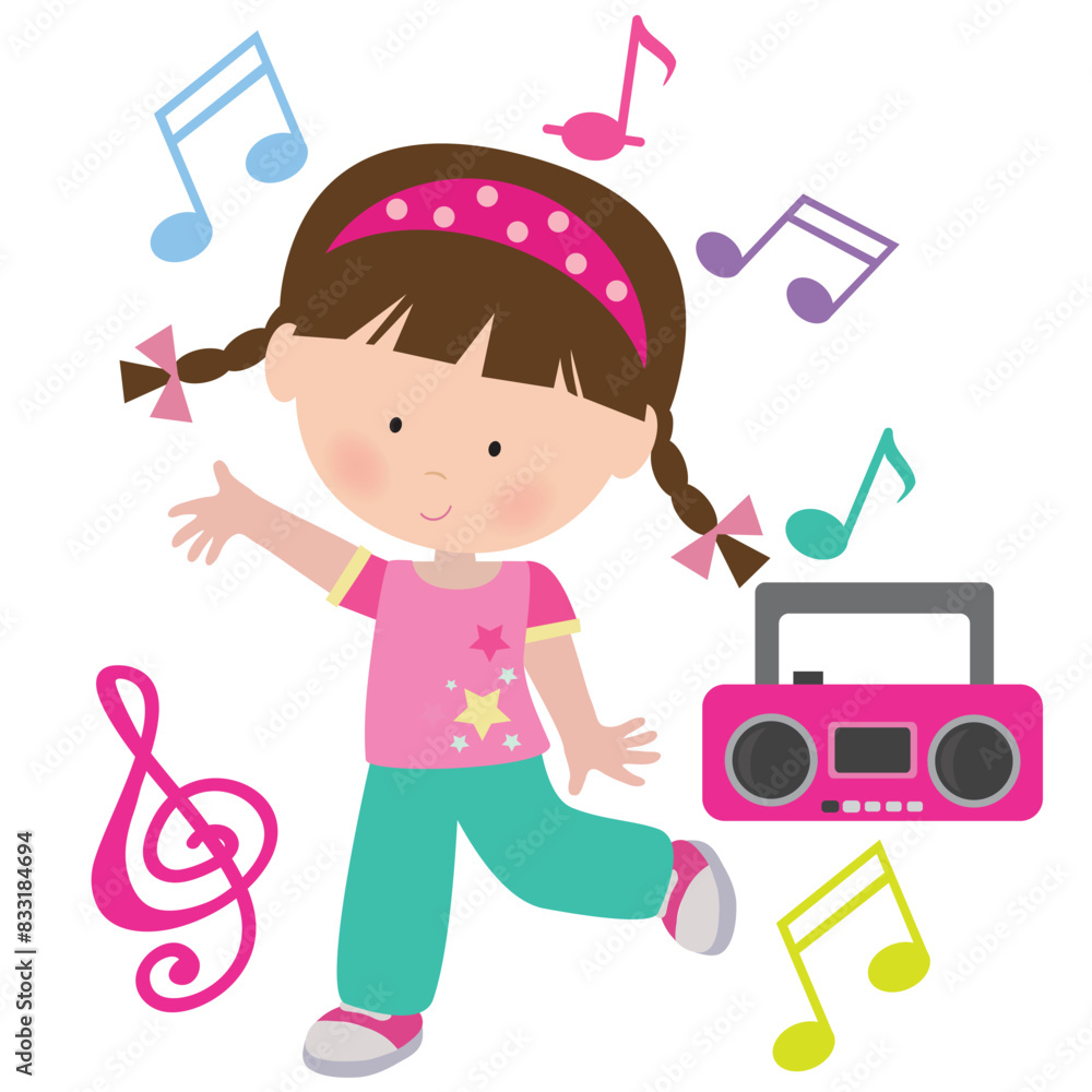 Funny dancing little girl vector cartoon illustration Funny dancing little girl vector cartoon illustration