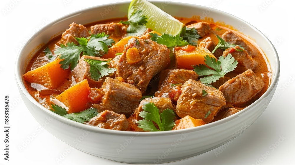 A bowl of meat and vegetables with a lime on top A bowl of meat and vegetables with a lime on top