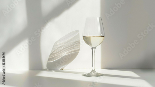 A minimalist composition featuring a wine glass on a pristine white surface, accentuating the simplicity and elegance of wine culture