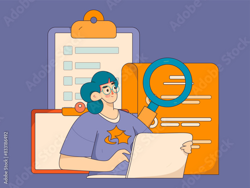 Flat vector illustration of business people operating work scene
