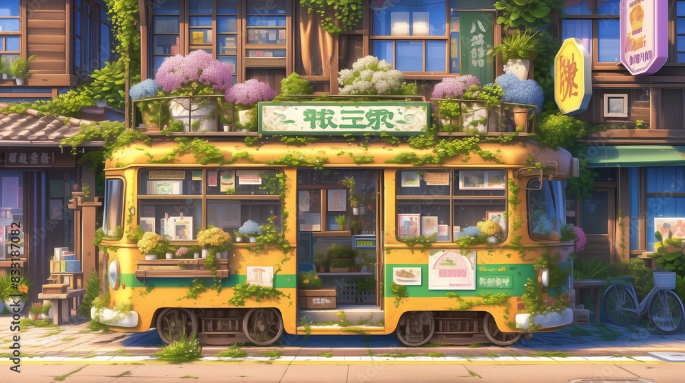 緑のオアシス電車：街角の小さな書店