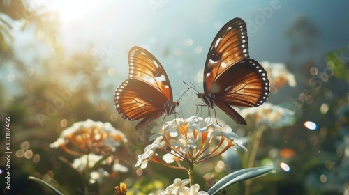 Close-up of butterflies on a flower illuminated background wallpaper, insect nature life concept for designer