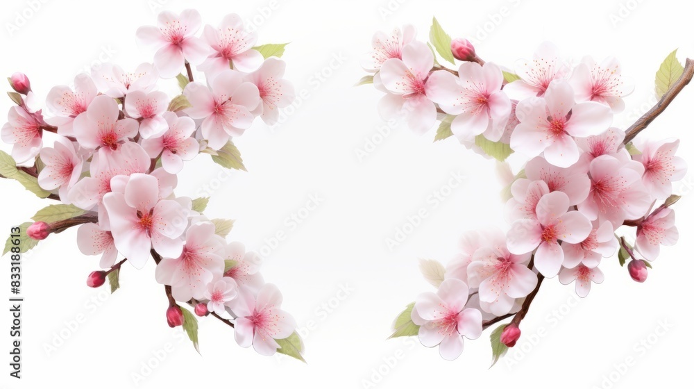 Frame of Sakura Cherry Blossoms Spring flower of Japan white background Frame of Sakura Cherry Blossoms Spring flower of Japan white background