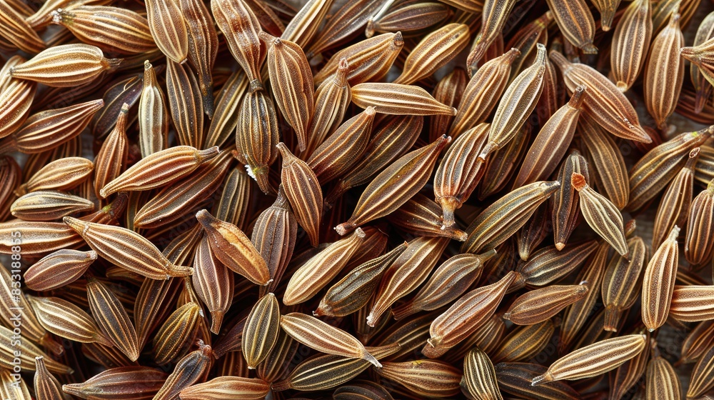 Cumin Seeds in Close up Overhead View of Cumin Seeds High Angle Shot Cumin Seeds in Close up Overhead View of Cumin Seeds High Angle Shot