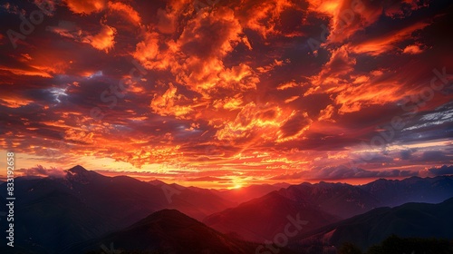 sunset mountains a red image