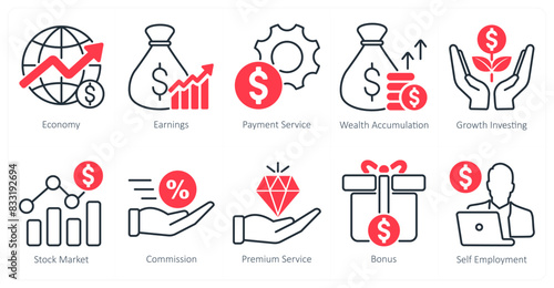 A set of 10 banking icons as economy, earnings, payment service