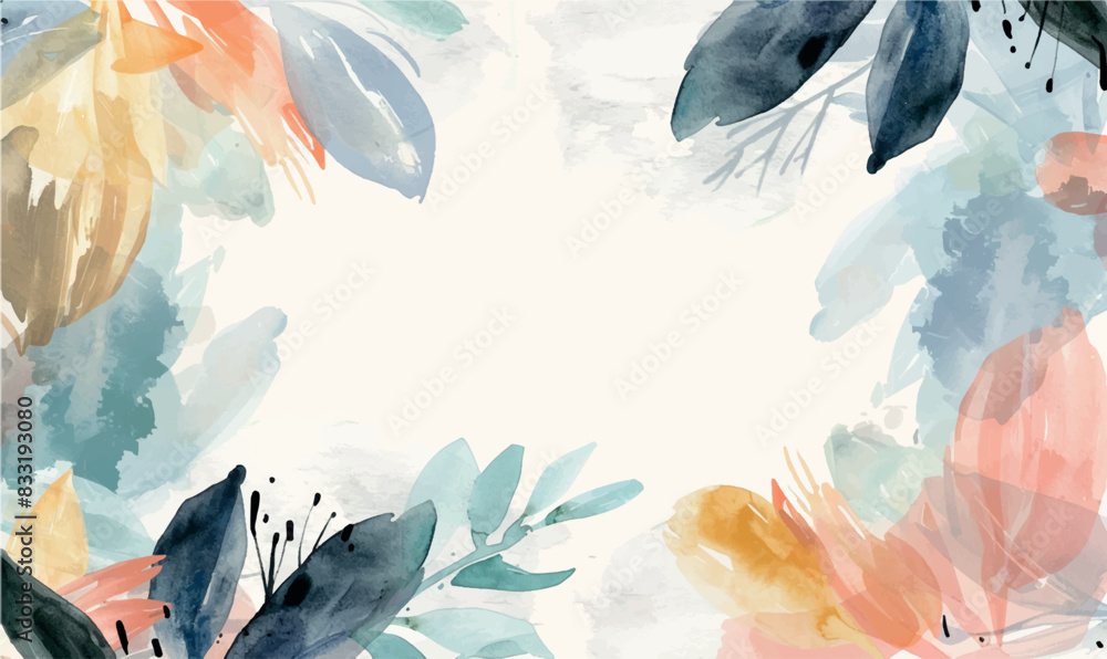watercolor abstract floral frame, background, template for design