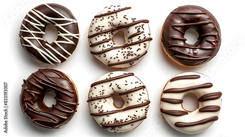  white chocolate  and dark  donuts isolated on a white background