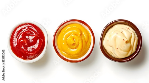 ketchup mayonnaise and mustard on a white background