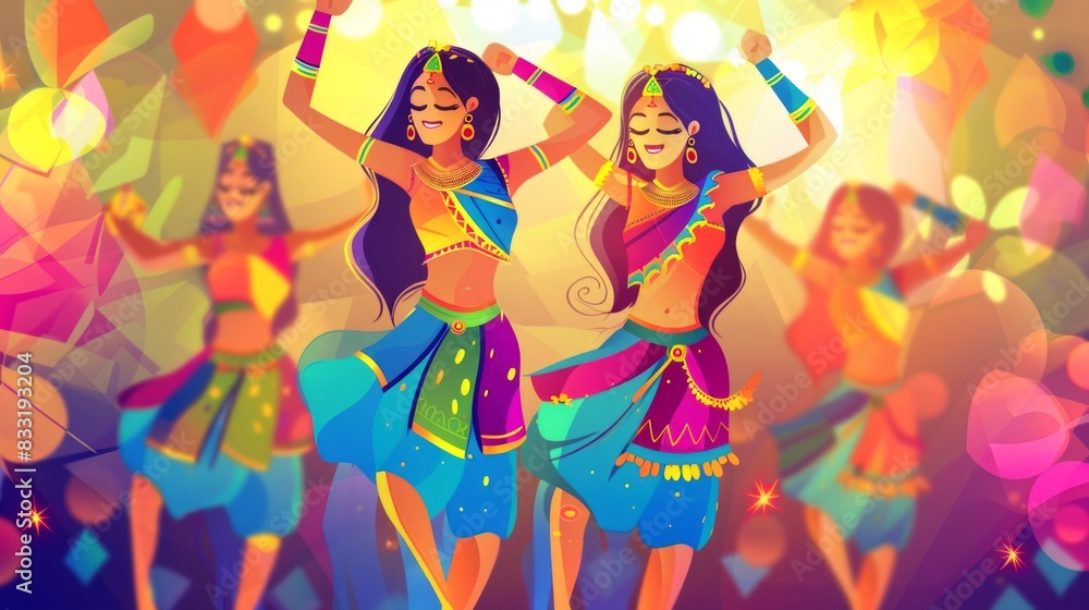 Funny disco dance colorful illustration watercolor background