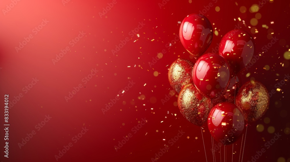 Celebration party banner background with red, gold balloons, carnival, festival or birthday balloon red background, red celebration background template Celebration party banner background with red, gold balloons, carnival, festival or birthday balloon red background, red celebration background template