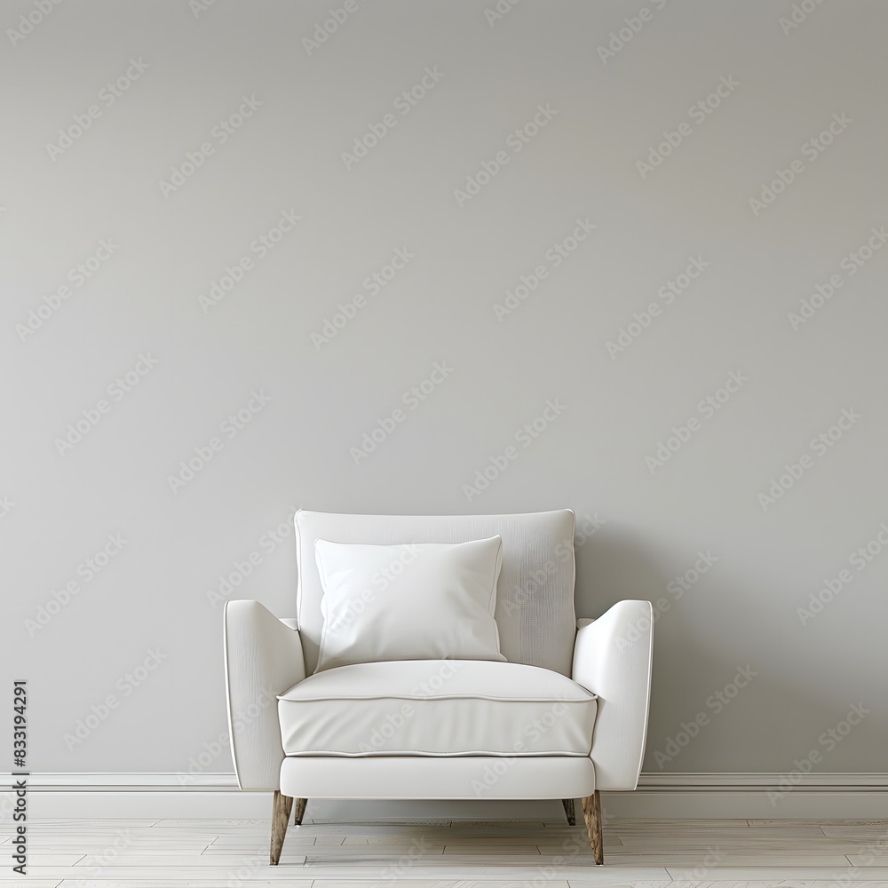 white leather armchair set against an empty white color wall white leather armchair set against an empty white color wall