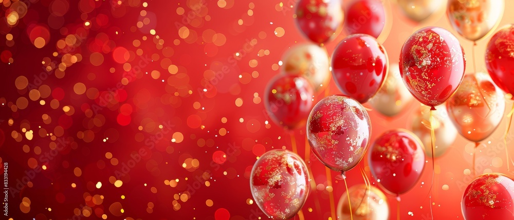Carnival festival with red and gold balloons, background celebration banner, party or birthday, bright red backdrop Carnival festival with red and gold balloons, background celebration banner, party or birthday, bright red backdrop