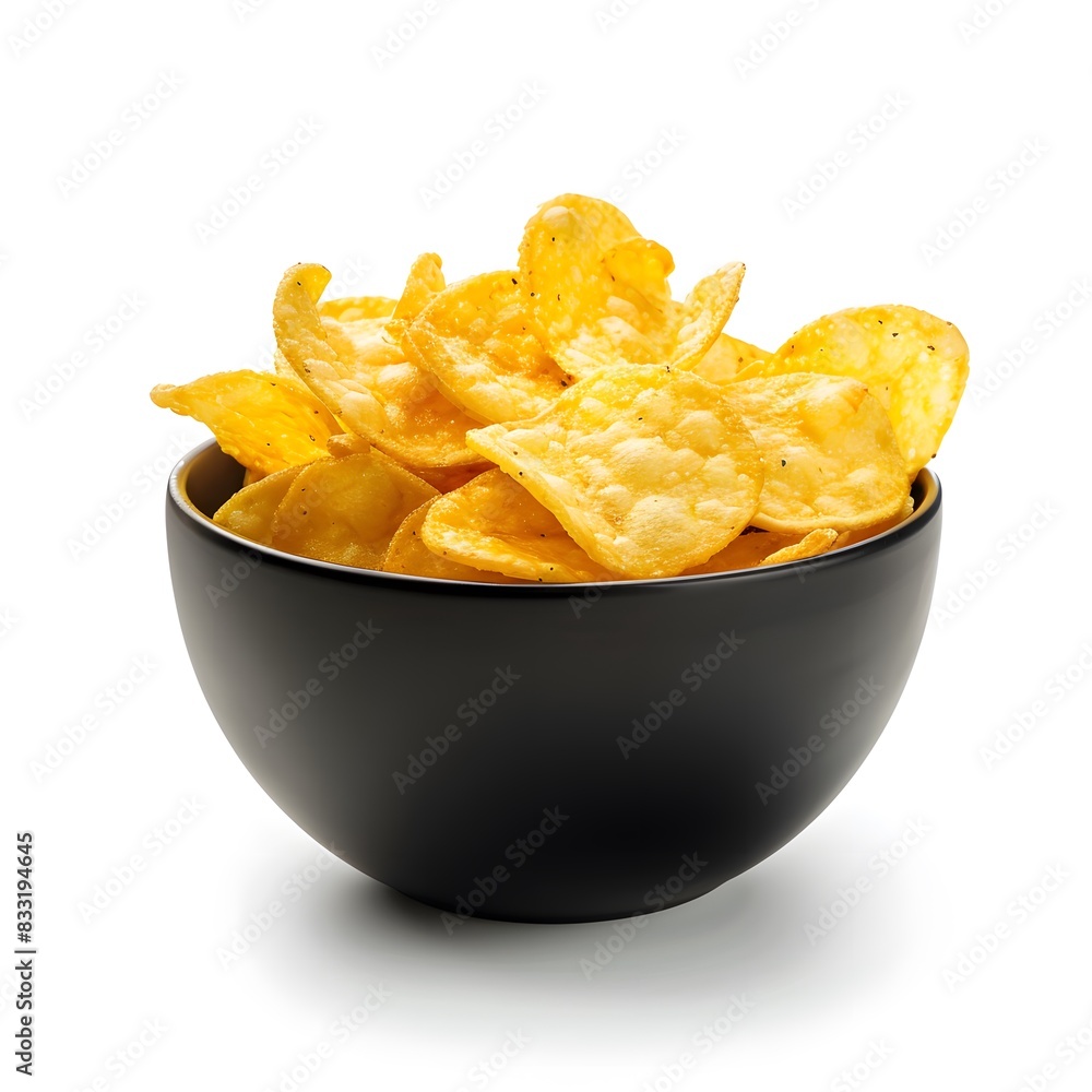 potato chips in a bowl isolated on a white background potato chips in a bowl isolated on a white background