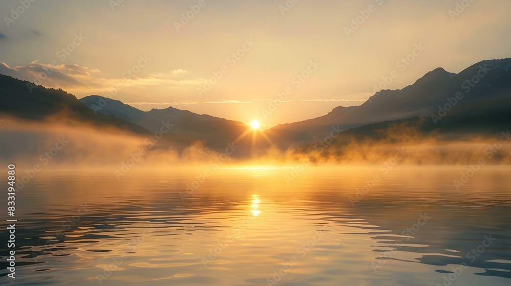 Fototapeta premium dawn a misty lake image