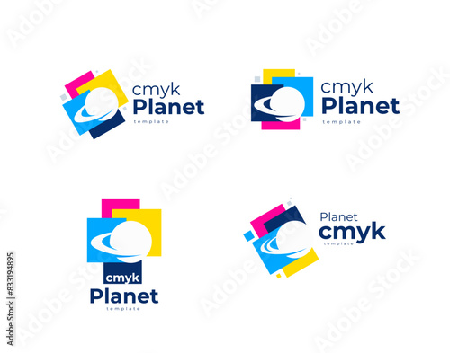 Set Logo Planet Сmyk Print theme. Template design vector. White background.