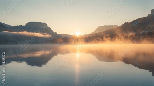 dawn a misty lake 