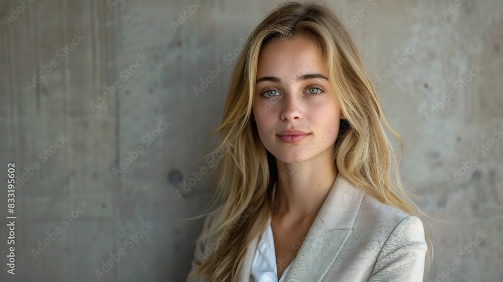 Female professional portrait with a thoughtful expression in business attire, copy space Female professional portrait with a thoughtful expression in business attire, copy space