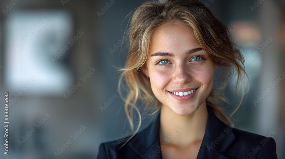 Female professional portrait with a warm smile in a power suit, copy space Female professional portrait with a warm smile in a power suit, copy space