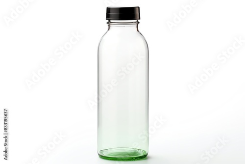 Clear Glass water bottle mockup with Black Cap