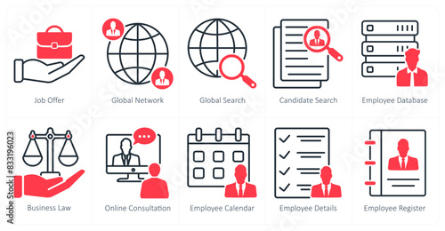 A set of 10 business and office icons as job offer, global network, global serach photo