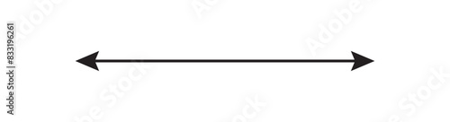 Straight long double vector arrow. Horizontal long straight arrow with two left and right pointers. Black width symbol isolated on white background