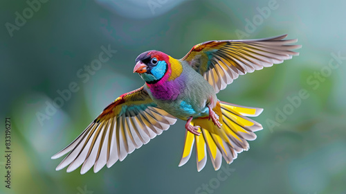 Gouldian finch flying © Kateryna Kordubailo