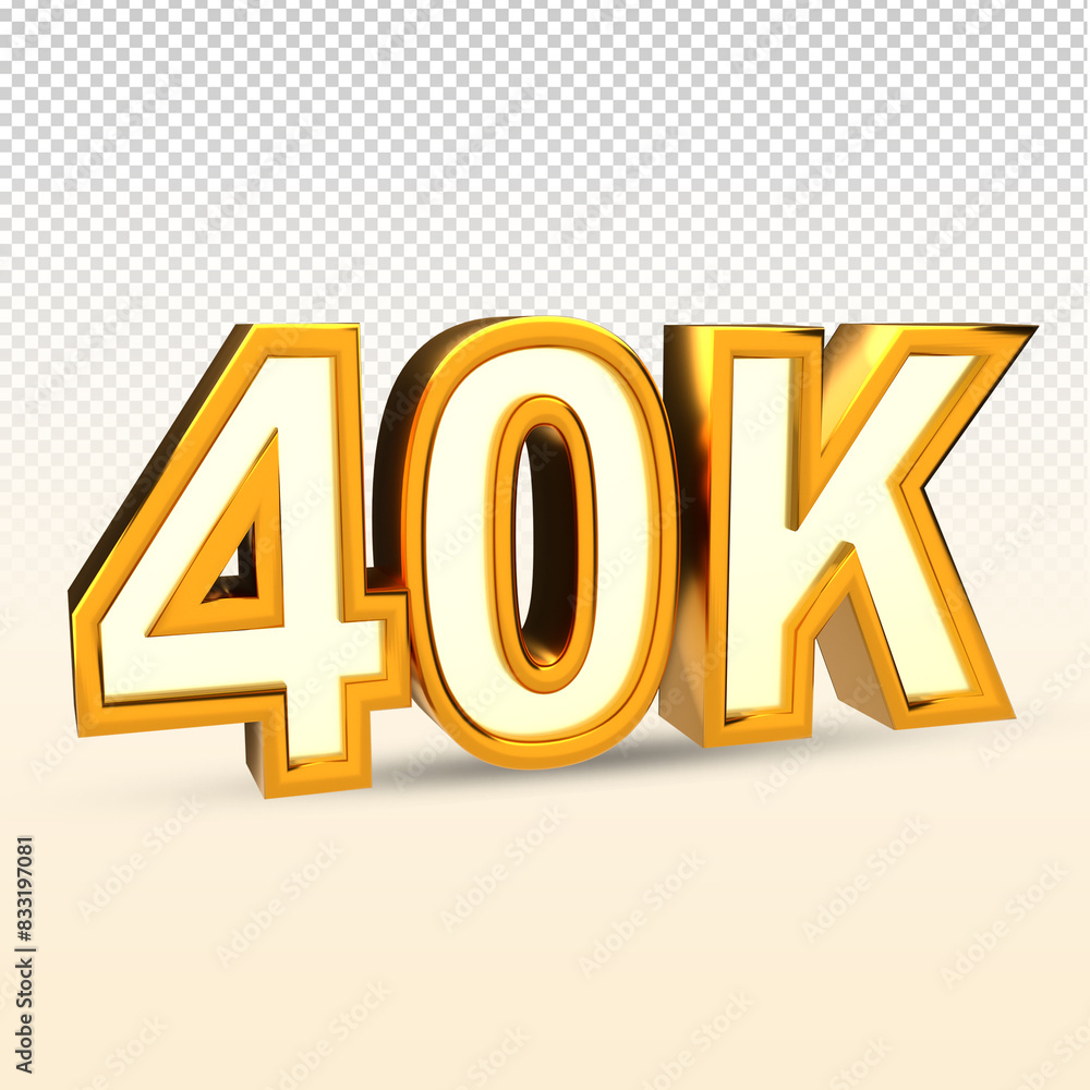 Golden 40K isolated on png background. 40K 3d. Thank you for 40K followers 3D gold. 3D rendering Golden 40K isolated on png background. 40K 3d. Thank you for 40K followers 3D gold. 3D rendering
