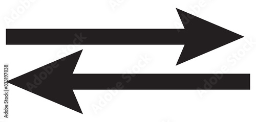 Straight long double vector arrow. Horizontal long straight arrow with two left and right pointers. Black width symbol isolated on white background