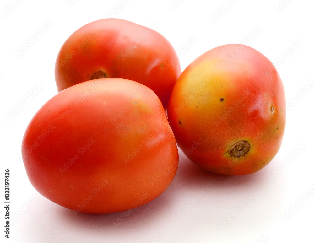 Fresh red ripe tomatoes against white background - stock photo
Fresh red ripe tomatoes against white background - stock photo