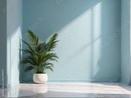 Minimal tropical green palm tree with pots isolated on white background. © aiartth