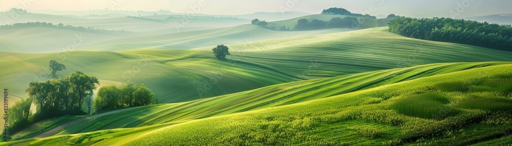 Obraz premium Green fields and rolling hills 