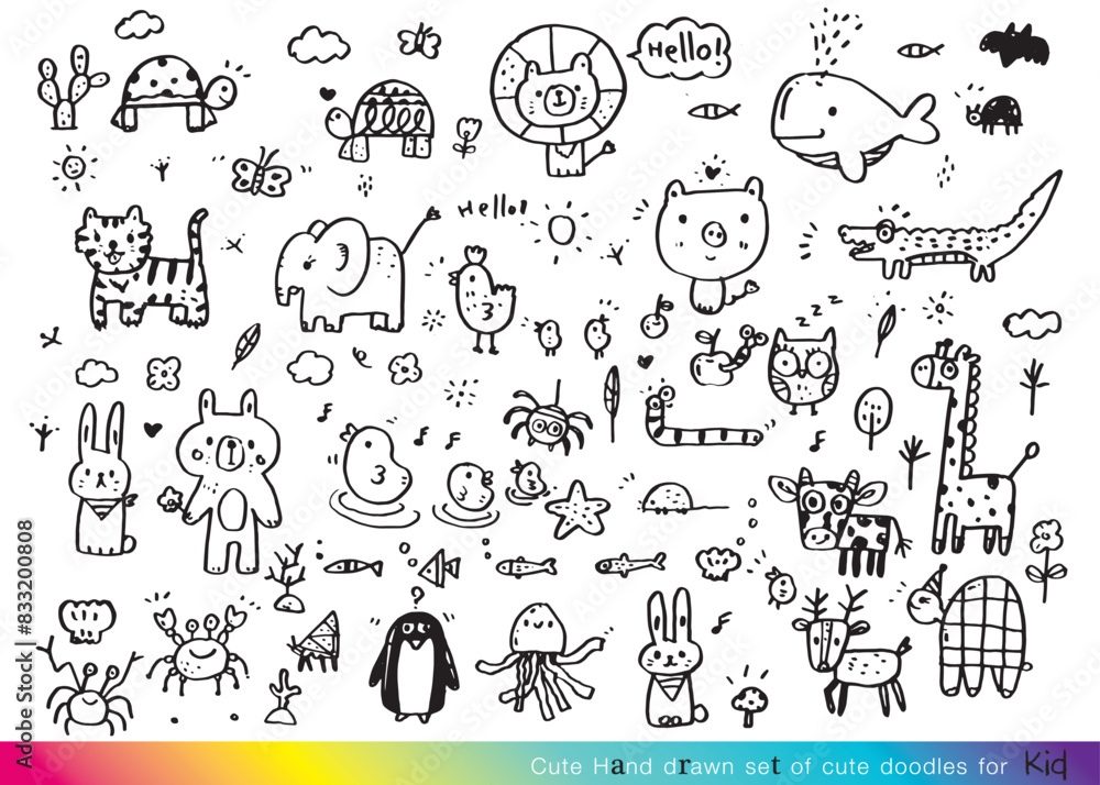 Cute animal hand drawn Doodle Vector Cute animal hand drawn Doodle Vector