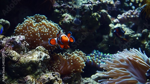 Clown fish underwater with coral reefs