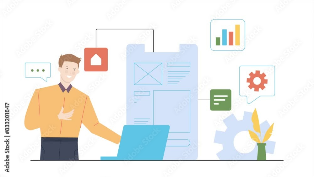 businessman animated illustration isolated on white background. business animation video businessman animated illustration isolated on white background. business animation video