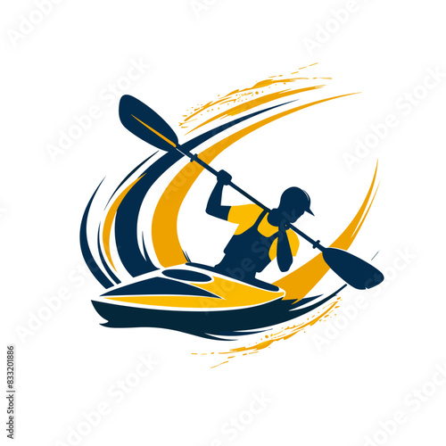 A man paddles a kayak on a calm body of water