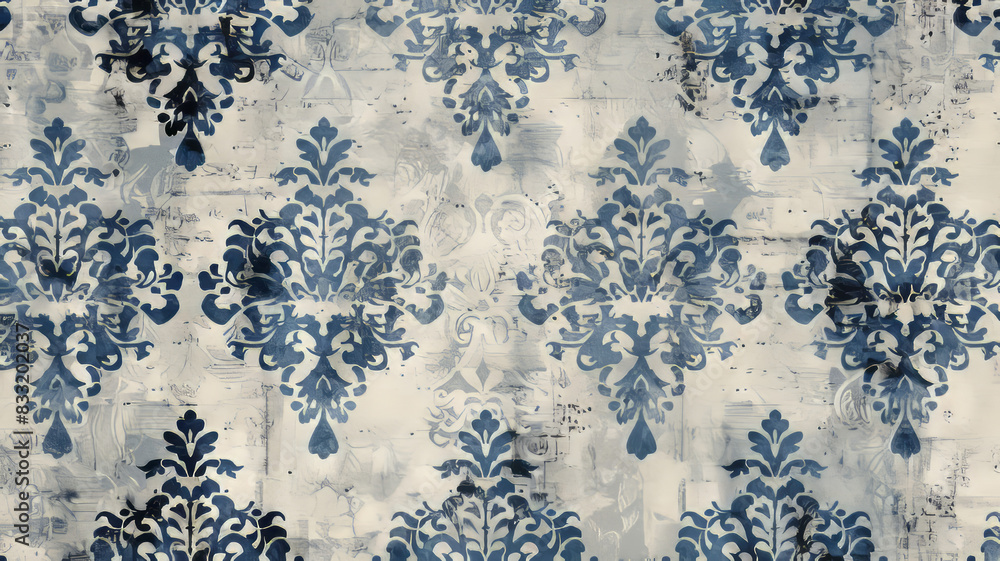 Blue damask pattern on grunge background. Blue damask pattern on a distressed grunge background, perfect for backgrounds, textures, and design elements. Blue damask pattern on grunge background. Blue damask pattern on a distressed grunge background, perfect for backgrounds, textures, and design elements.