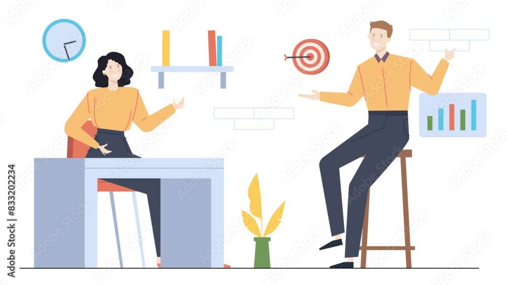 teamwork discussion on analyst team. business animated illustration. business animation video teamwork discussion on analyst team. business animated illustration. business animation video